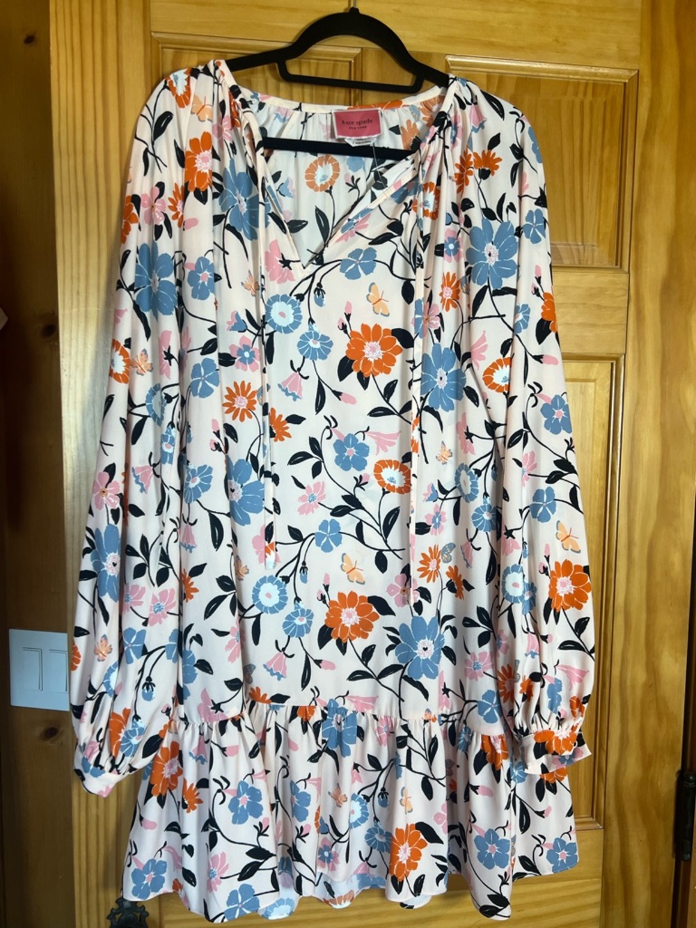 Kate Spade Light Pink Floral Peasant Tunic Dress  with Blue & Orange Flowers